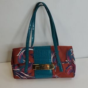 Versace handbag purse rust teal gold hardware